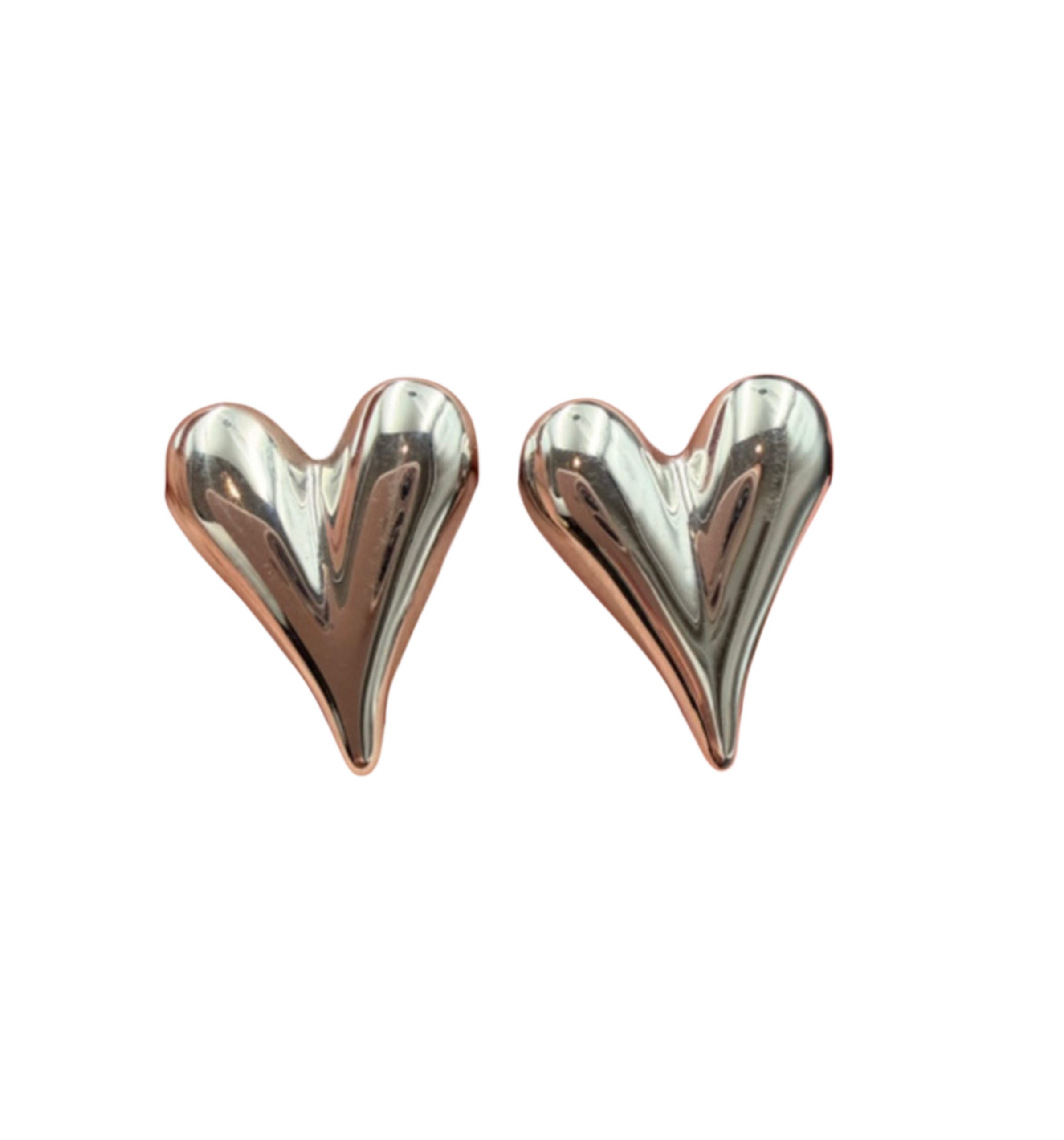 Aretes Corazón Inflado Plateado
