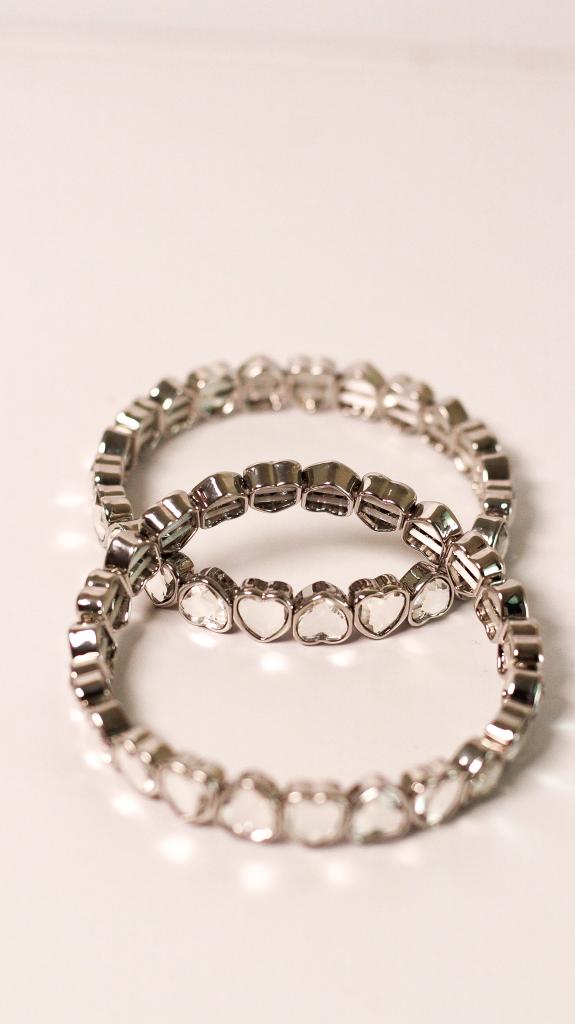 Pulsera Corazones Cristal Plateada