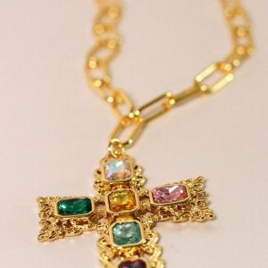Collar Cruz Multicolor Dorada